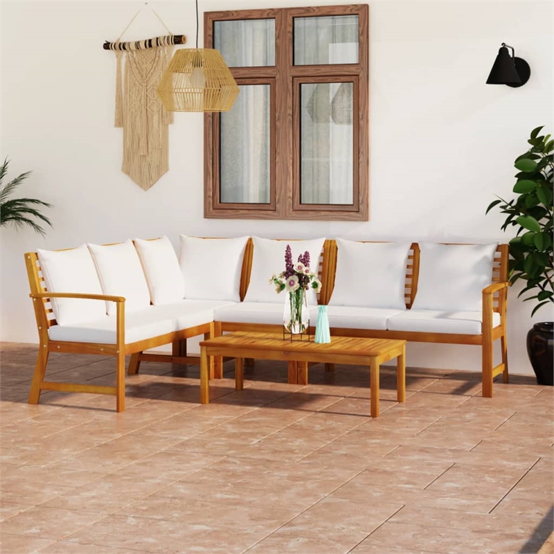 Afuera Living Contemporary Solid Acacia Wood Furniture Set in Cream