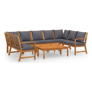 Afuera Living 9 Piece Solid Acacia Wood Garden Lounge Set in Gray