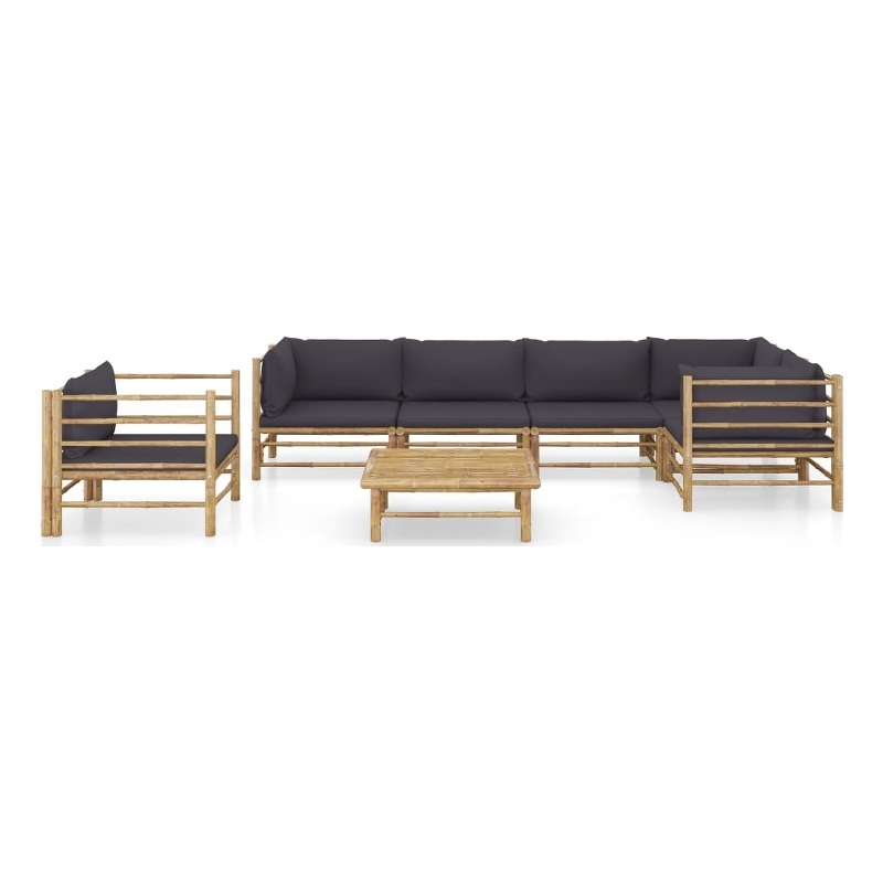 Afuera Living 7 Piece Bamboo Medium Garden Lounge Set in Gray