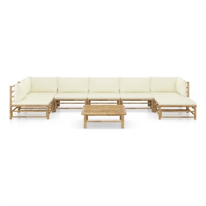 Afuera Living 8 Piece Bamboo Small Garden Lounge Set in White/Cream
