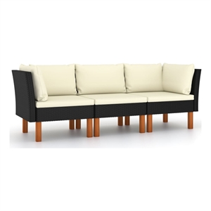 Afuera Living Contemporary Synthetic Poly Rattan Sofa in Black