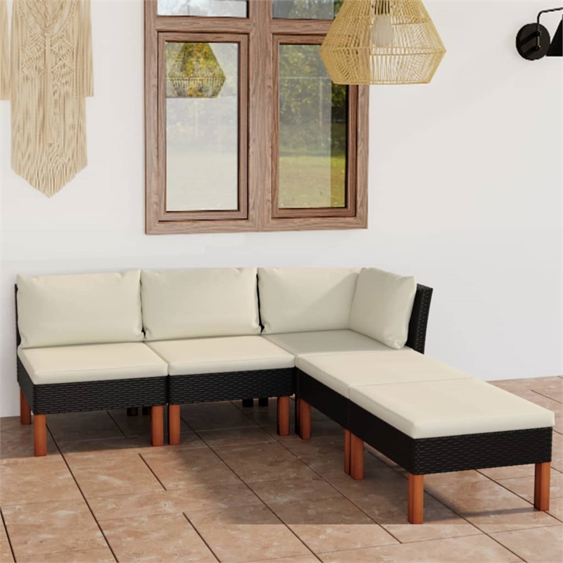 Afuera Living Contemporary 5 Piece Garden Lounge Set in Black/Cream