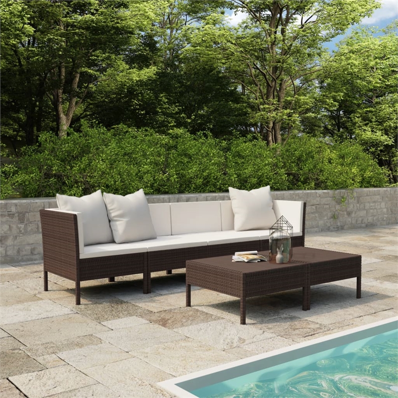 Afuera Living 6 Piece Poly Rattan Garden Furniture Set in Brown/Cream
