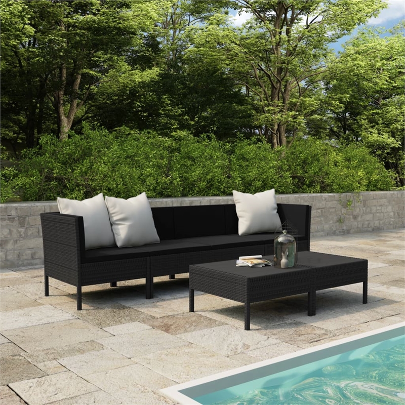 Afuera Living Contemporary Synthetic Poly Rattan Garden Furniture Set in Black