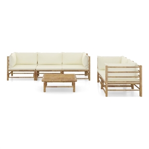 Afuera Living 6 Piece Bamboo Small Garden Lounge Set in White/Cream