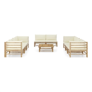 Afuera Living 9 Piece Bamboo Medium Garden Lounge Set in White/Cream