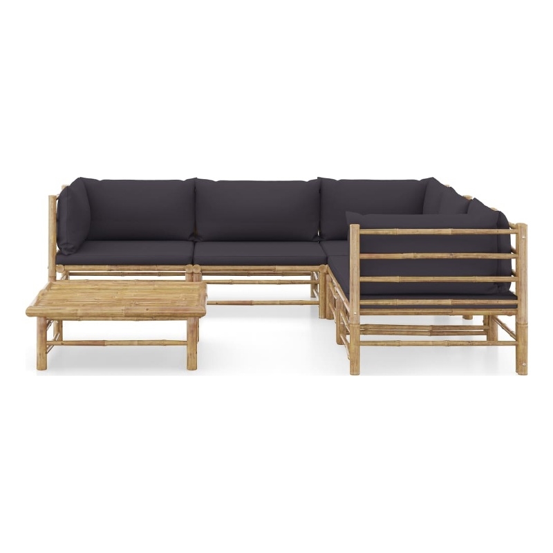 Afuera Living 6 Piece Bamboo Large Garden Lounge Set in Gray
