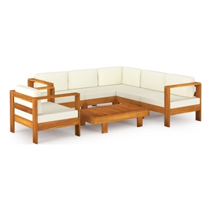 Afuera Living Solid Acacia Wood Lounge Set in White/Cream/Natural