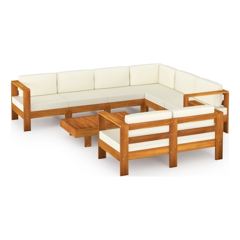 Afuera Living Solid Acacia Wood Large Lounge Set in White/Cream