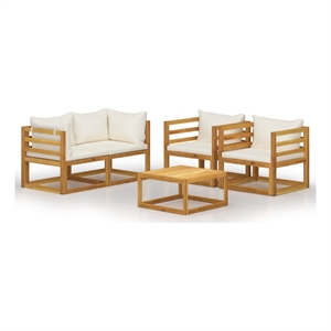 Afuera Living 5 Piece Solid Acacia Wood Garden Lounge Set in Cream