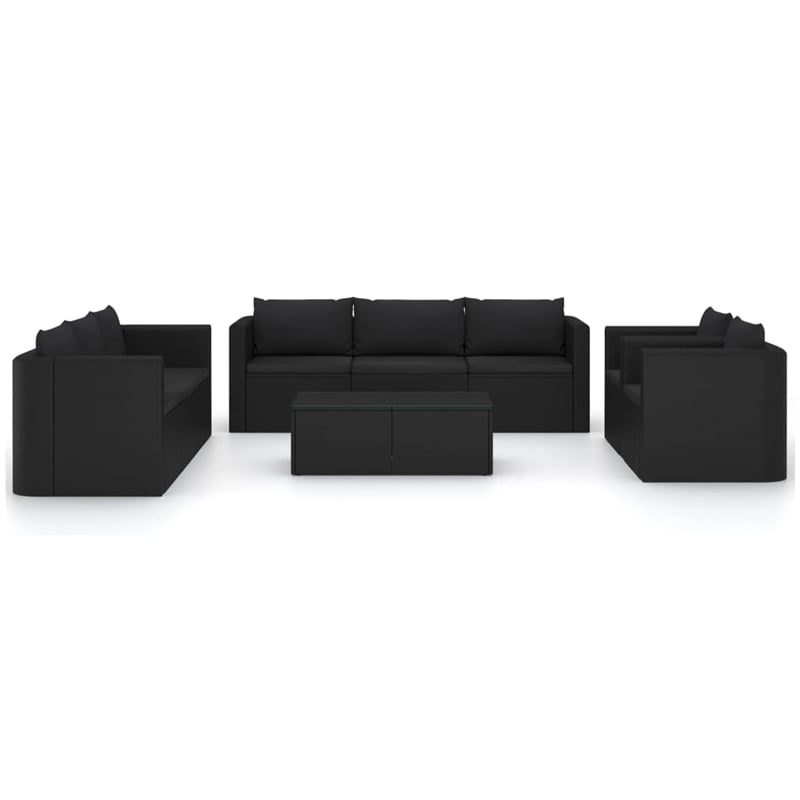Afuera Living 10 Piece Poly Rattan Small Garden Lounge Set in Black