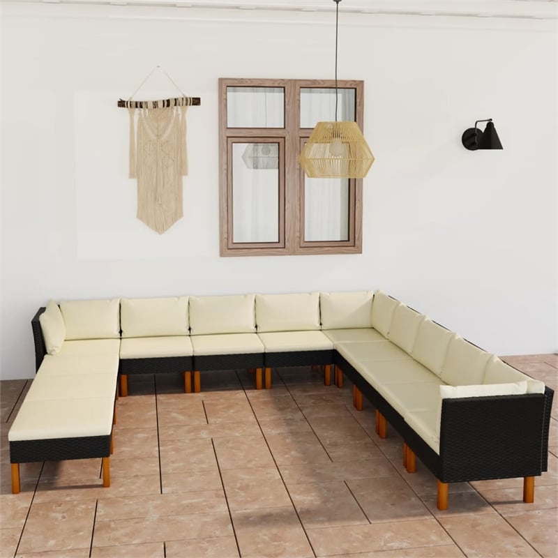 Afuera Living 12 Piece Poly Rattan Garden Lounge Set in Black