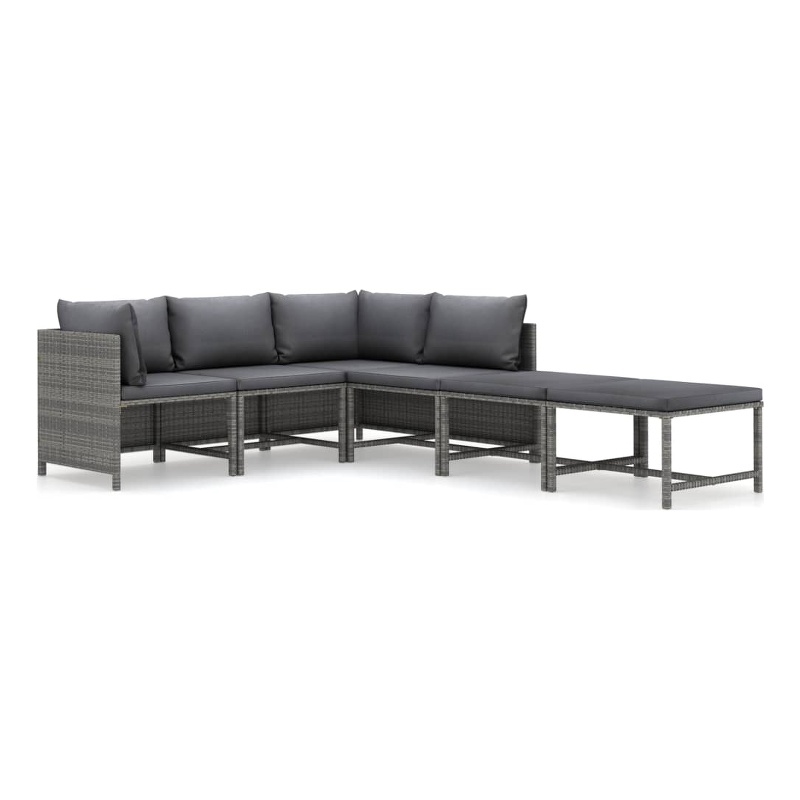 Afuera Living Contemporary 6 Piece Poly Rattan Garden Lounge Set in Gray