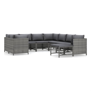 Afuera Living 9 Piece Poly Rattan Standard Garden Lounge Set in Gray