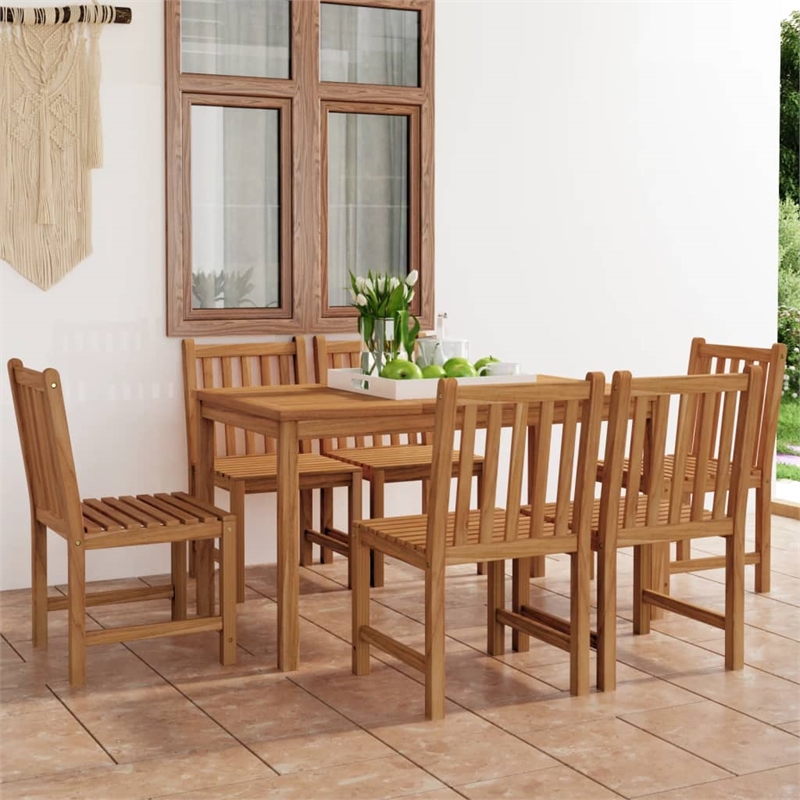 Afuera Living Contemporary Durable 7 Piece Wood Dining Set in Brown