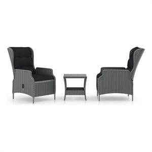 Afuera Living Contemporary 3 Piece Steel Garden Lounge Set in Black/Gray