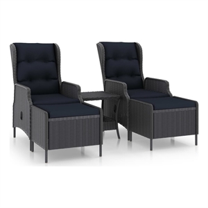Afuera Living Contemporary 3 Piece Steel Garden Lounge Set in Black/Gray