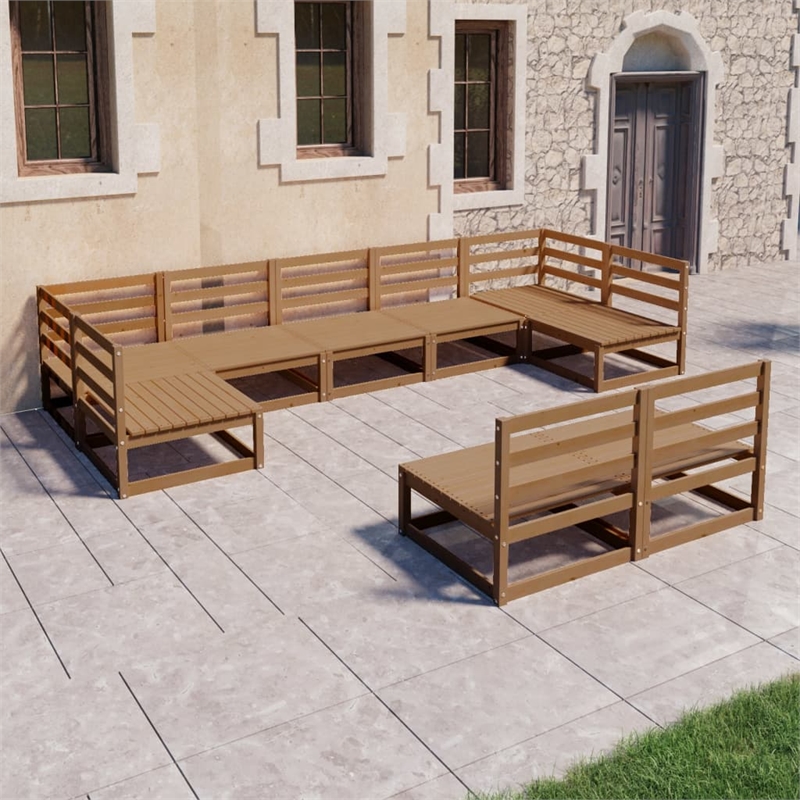 Afuera Living Contemporary 9 Piece Wood Garden Lounge Set in Brown