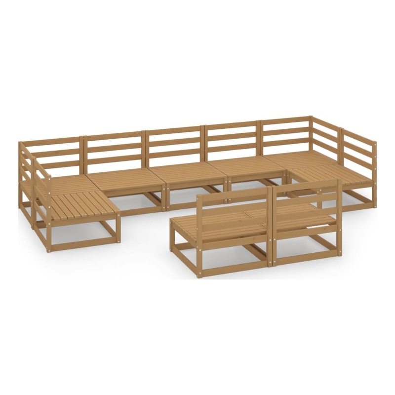 Afuera Living Contemporary 9 Piece Wood Garden Lounge Set in Brown