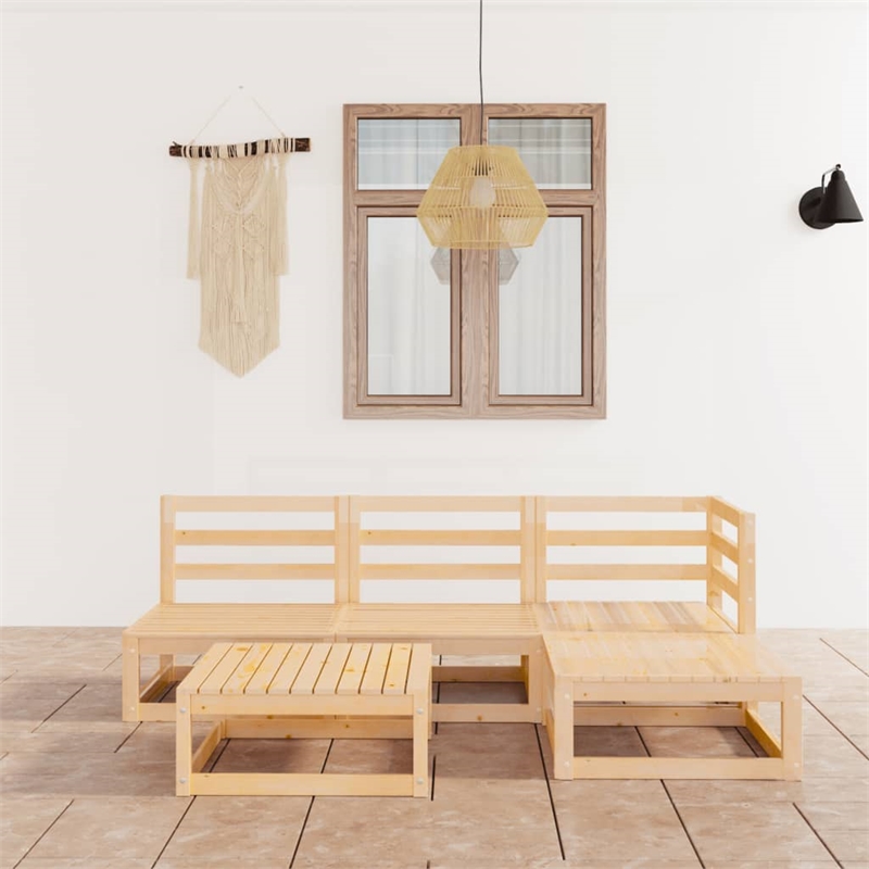 Afuera Living Contemporary Wood Large Garden Lounge Set in Natural