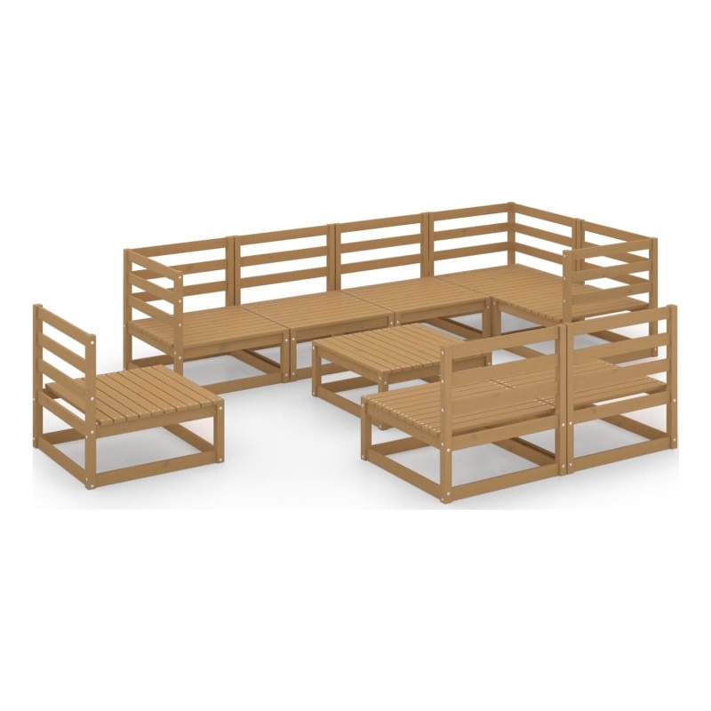 Afuera Living Contemporary 9 Piece Wood Garden Lounge Set in Brown