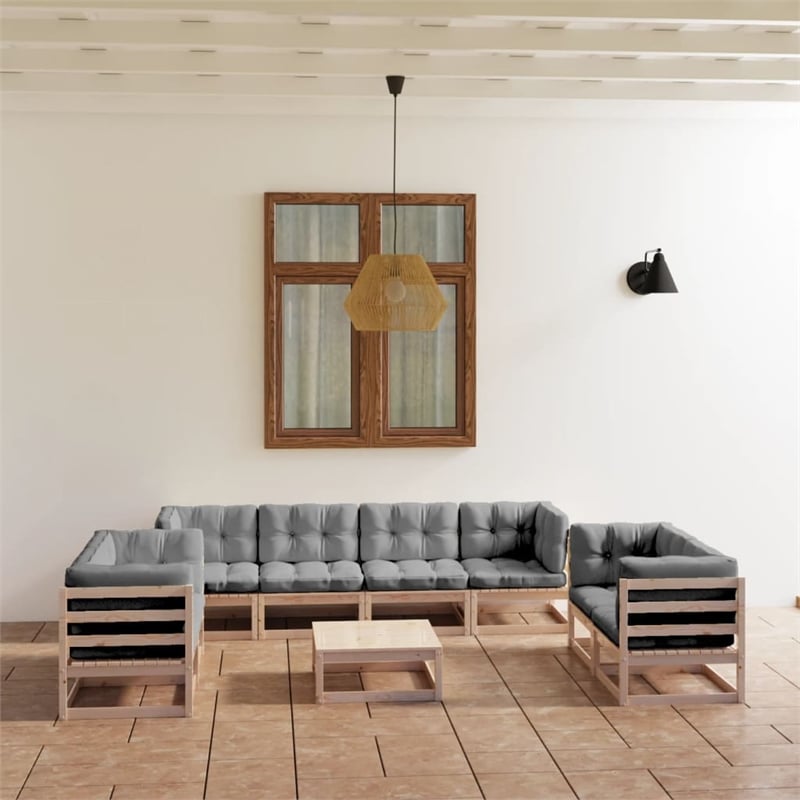 Afuera Living 9 Piece Wood Garden Lounge Set in Gray/Natural