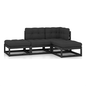 Afuera Living 4 Piece Wood Large Garden Lounge Set in Black/Anthracite