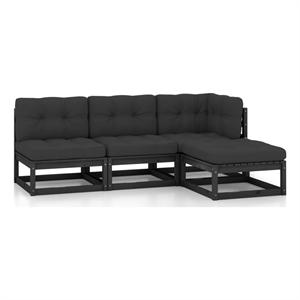 Afuera Living Contemporary 4 Piece Wood Garden Lounge Set in Black