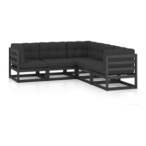 Afuera Living Contemporary 5 Piece Wood Garden Lounge Set in Black