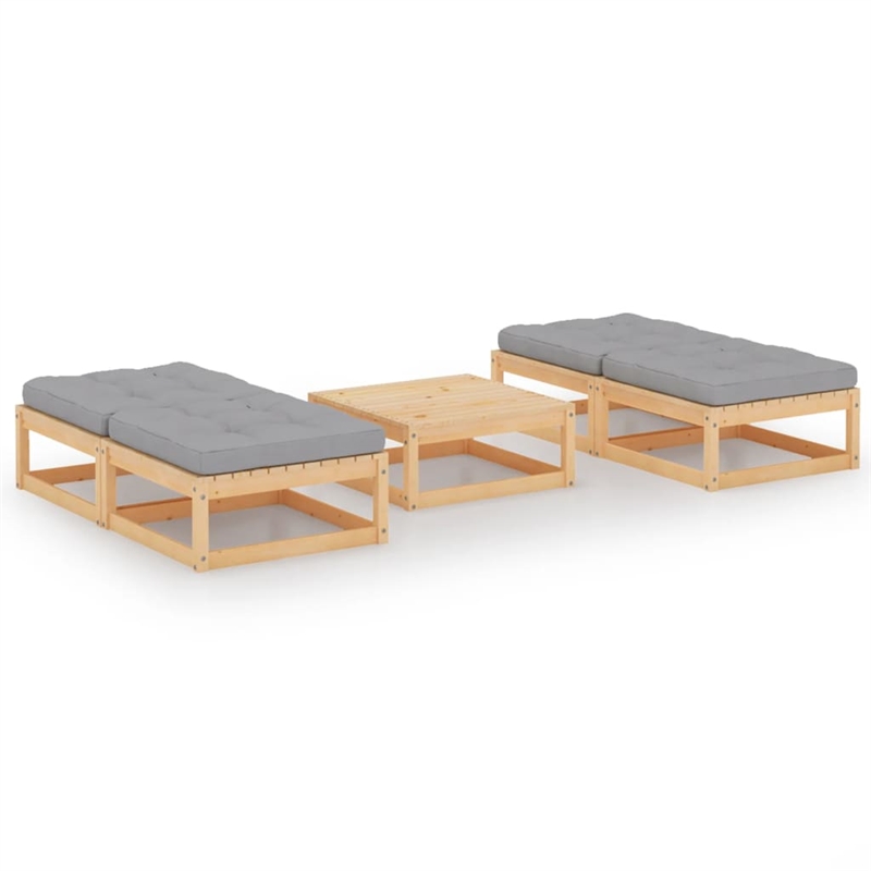 Afuera Living Contemporary Durable 5 Piece Wood Lounge Set in Gray