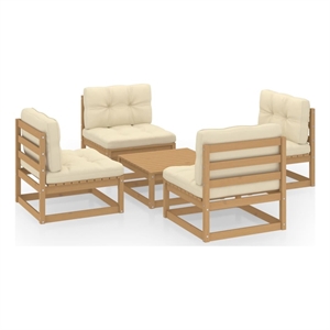 Afuera Living Contemporary 5 Piece Wood Garden Lounge Set in Brown