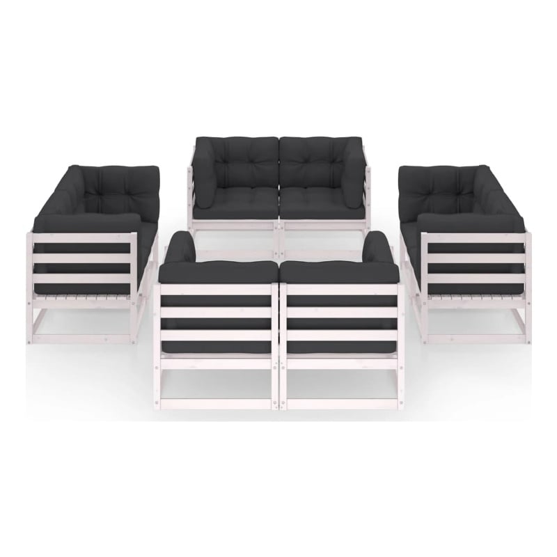 Afuera Living Contemporary 8 Piece Wood Large Garden Lounge Set in White