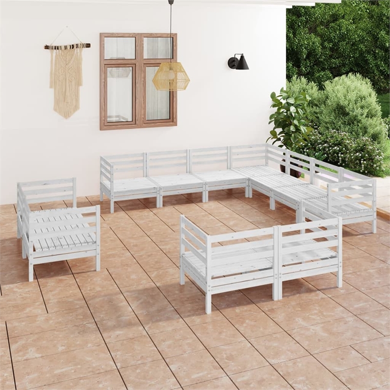 Afuera Living 11 Piece Wood Small Garden Lounge Set in White