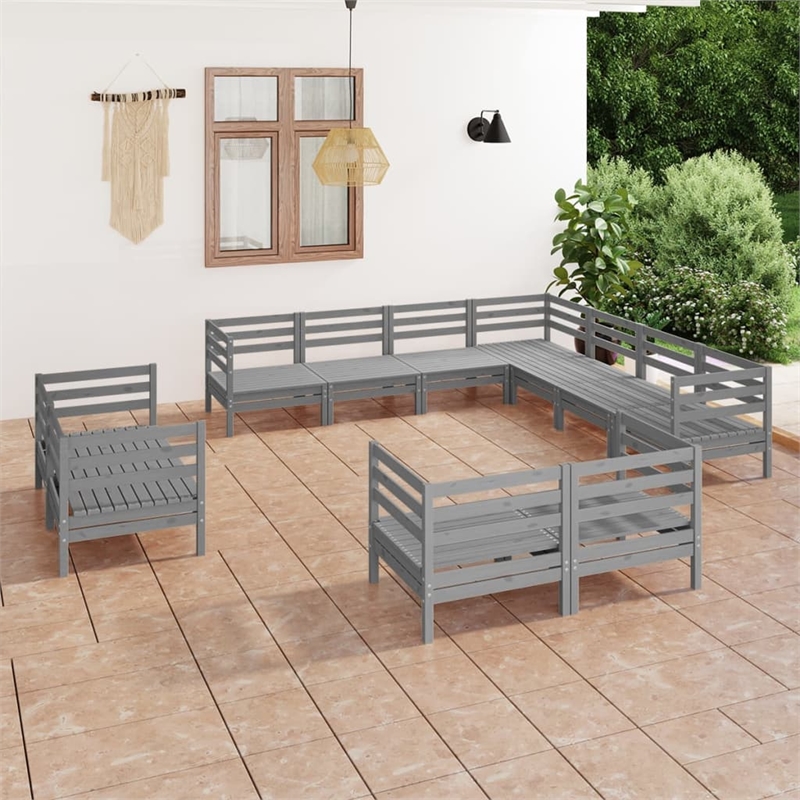 Afuera Living Contemporary 11 Piece Wood Large Garden Lounge Set in Gray