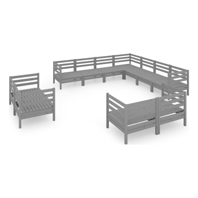 Afuera Living Contemporary 11 Piece Wood Large Garden Lounge Set in Gray