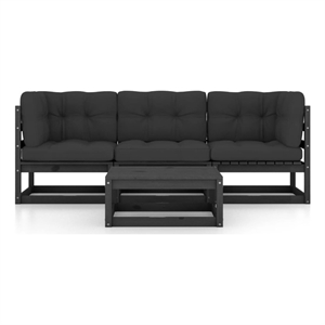 Afuera Living Contemporary 4 Piece Wood Garden Lounge Set in Black