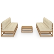 Afuera Living Contemporary Wood Garden Lounge Set in Brown/Cream