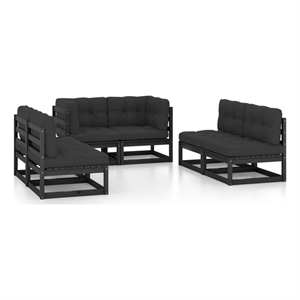 Afuera Living Contemporary Wood Garden Lounge Set in Black/Anthracite