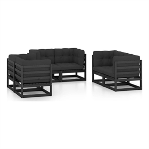 Afuera Living 6 Piece Wood Garden Lounge Set in Black/Anthracite