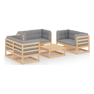 Afuera Living 7 Piece Wood Small Garden Lounge Set in Gray/Natural