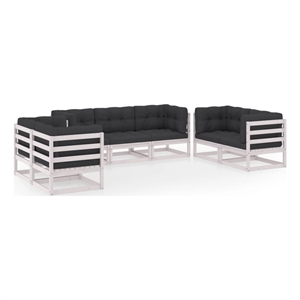 Afuera Living 7 Piece Wood Large Garden Lounge Set in White/Anthracite