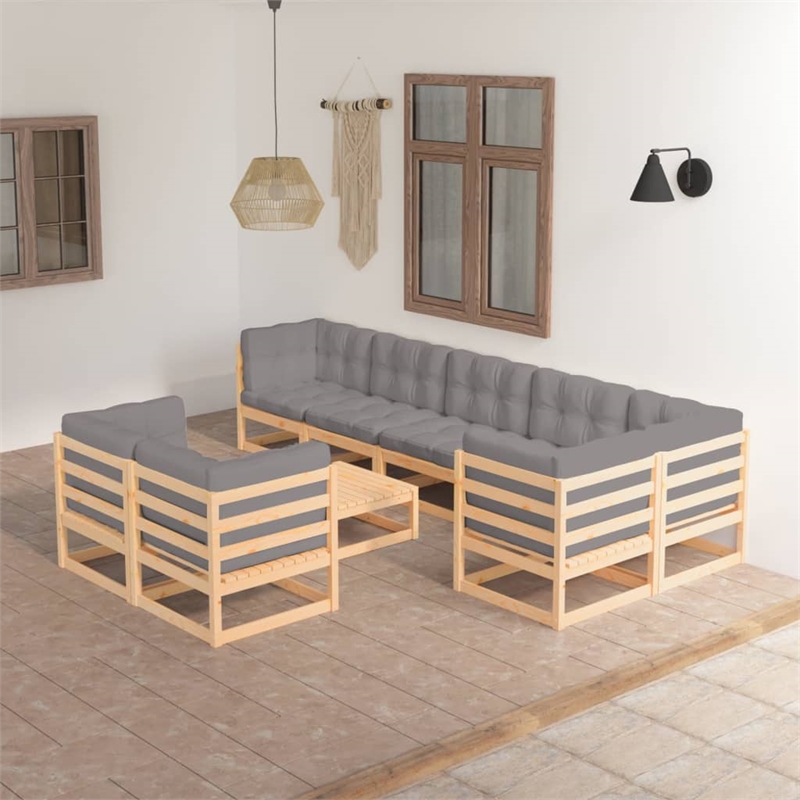 Afuera Living 9 Piece Wood Garden Lounge Set in Gray/Natural