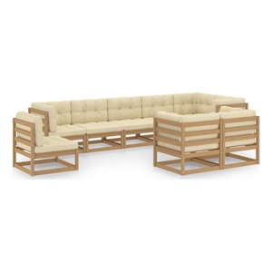 Afuera Living Contemporary 9 Piece Wood Garden Lounge Set in Brown/Cream