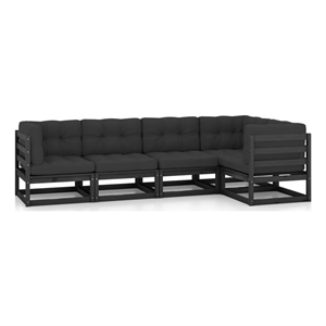 Afuera Living Contemporary 5 Piece Wood Garden Lounge Set in Black
