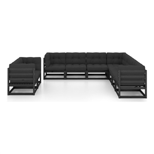 Afuera Living Contemporary 9 Piece Wood Large Garden Lounge Set in Black