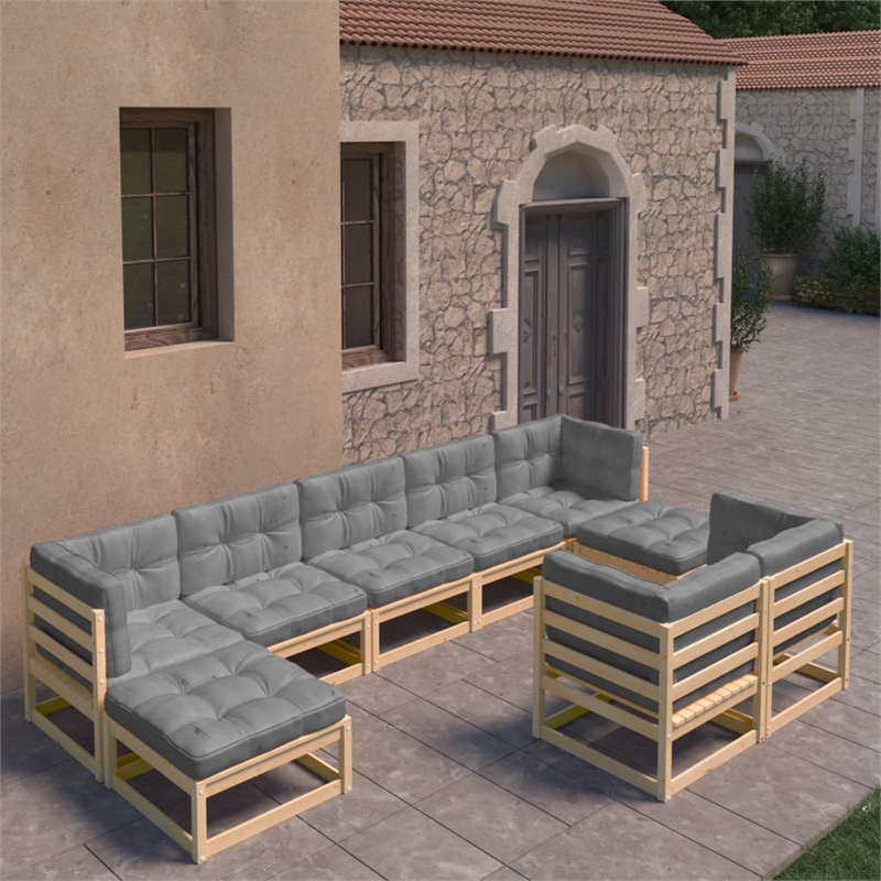 Afuera Living 9 Piece Wood Garden Lounge Set in Gray/Natural