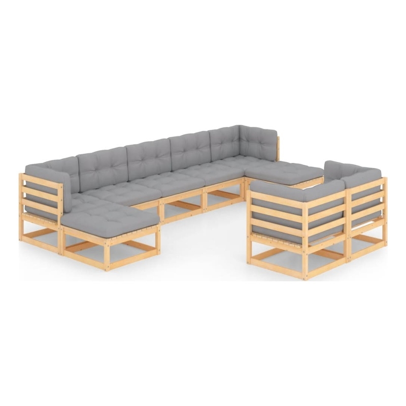 Afuera Living 9 Piece Wood Garden Lounge Set in Gray/Natural