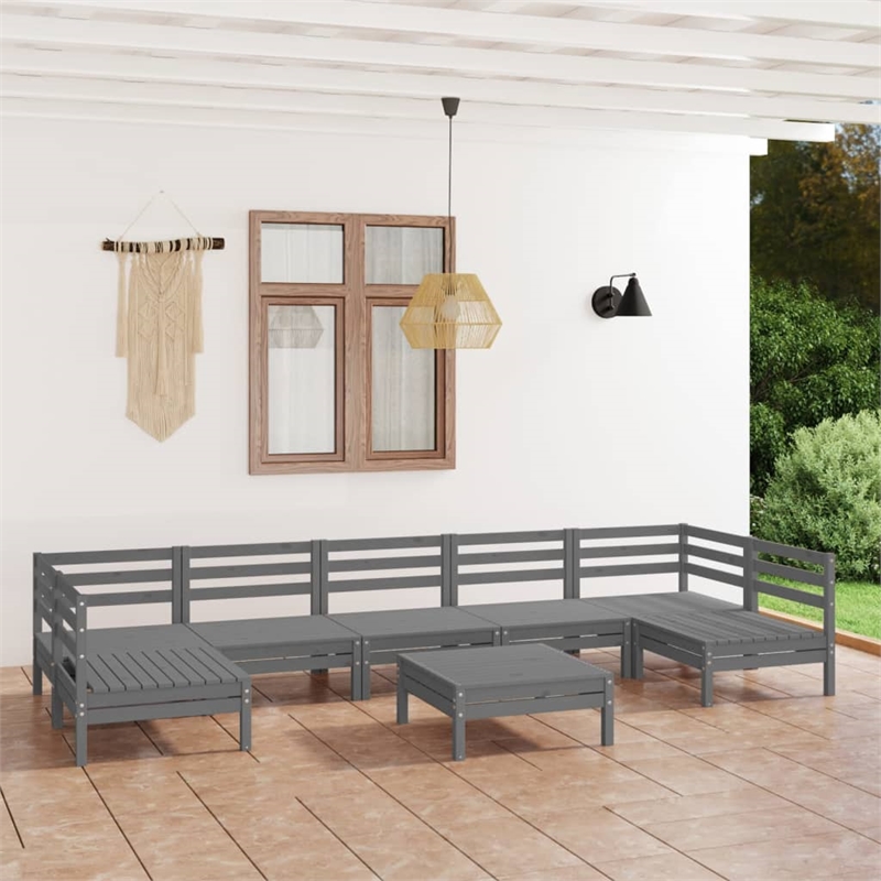 Afuera Living Contemporary 8 Piece Wood Garden Lounge Set in Gray