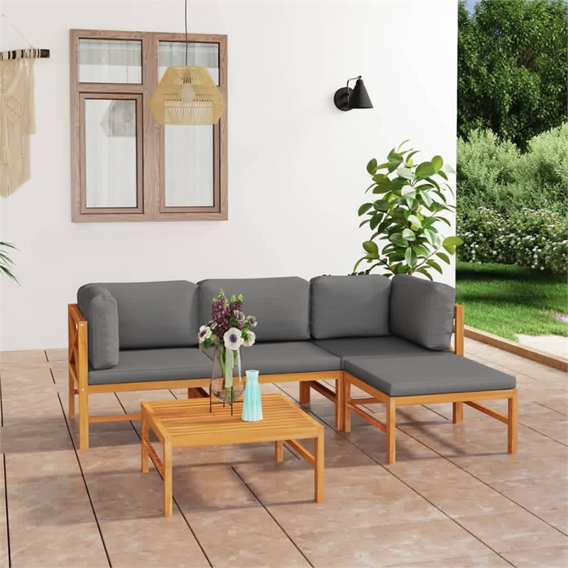 Afuera Living Contemporary Wood Medium Garden Lounge Set in Gray