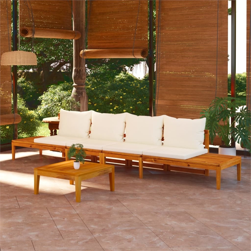 Afuera Living Contemporary Durable Solid Acacia Wood Lounge Set